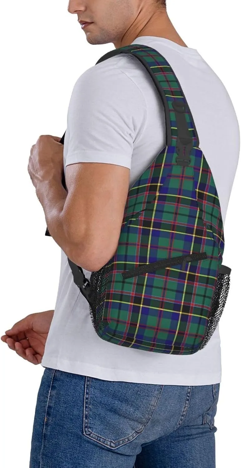 Green Tartan Chest Sling Bag Crossbody Shoulder Backpack Bag Gym Cycling Travel Hiking Daypack Cross Bag