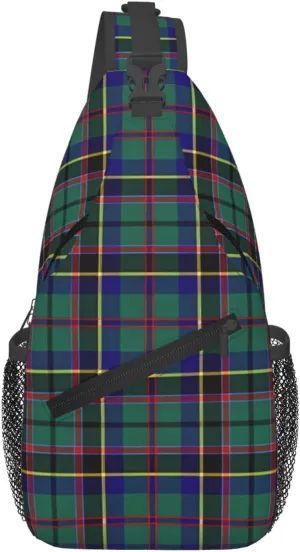 Green Tartan Chest Sling Bag Crossbody Shoulder Backpack Bag Gym Cycling Travel Hiking Daypack Cross Bag