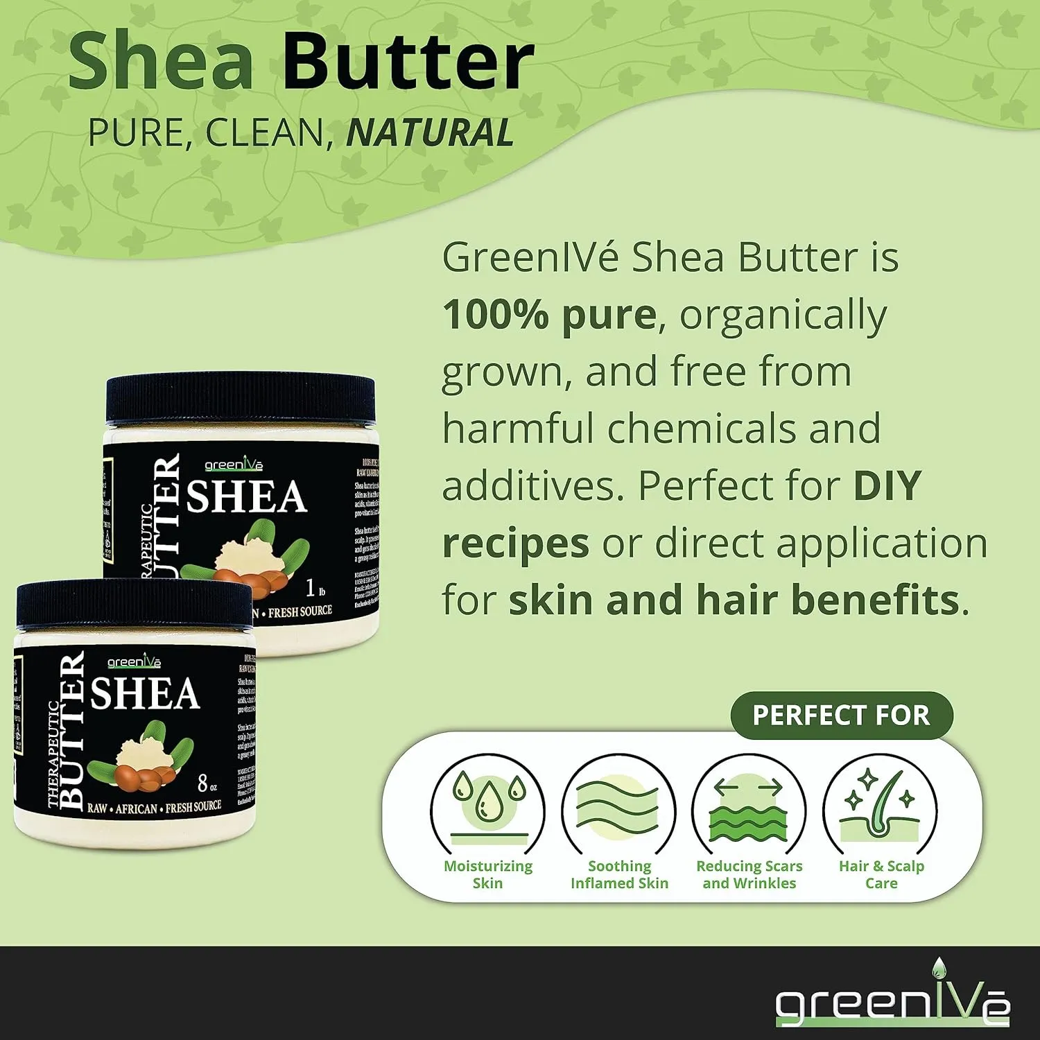 GreenIVe Shea Butter Raw 100% Pure Organically Grown Ivory Shea for Moisturizing or DIY Butters, Lotions, Soaps. (16oz)