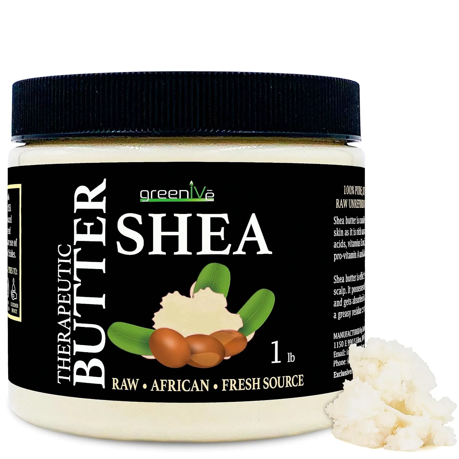 GreenIVe Shea Butter Raw 100% Pure Organically Grown Ivory Shea for Moisturizing or DIY Butters, Lotions, Soaps. (16oz)