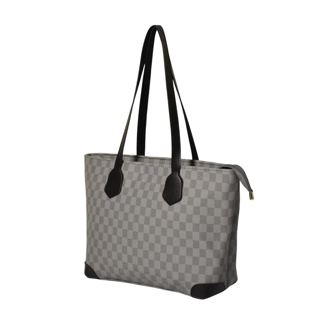 Grey Check with Black Contrast Checkered tote bag