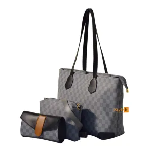 Grey Check with Black Contrast Checkered tote bag