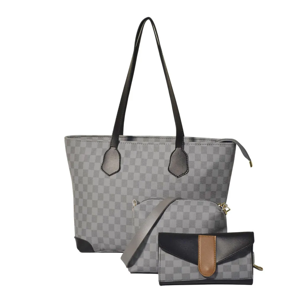 Grey Check with Black Contrast Checkered tote bag