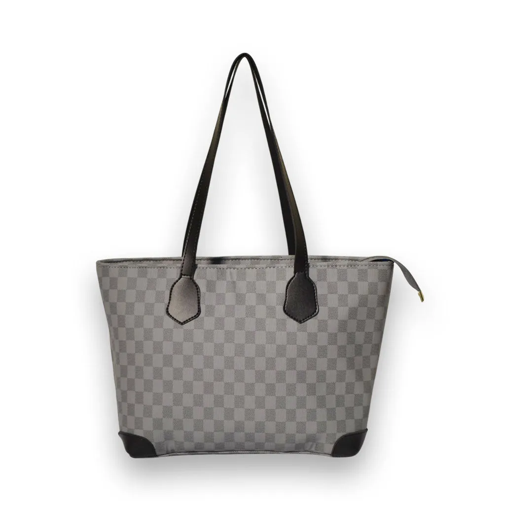 Grey Check with Black Contrast Checkered tote bag