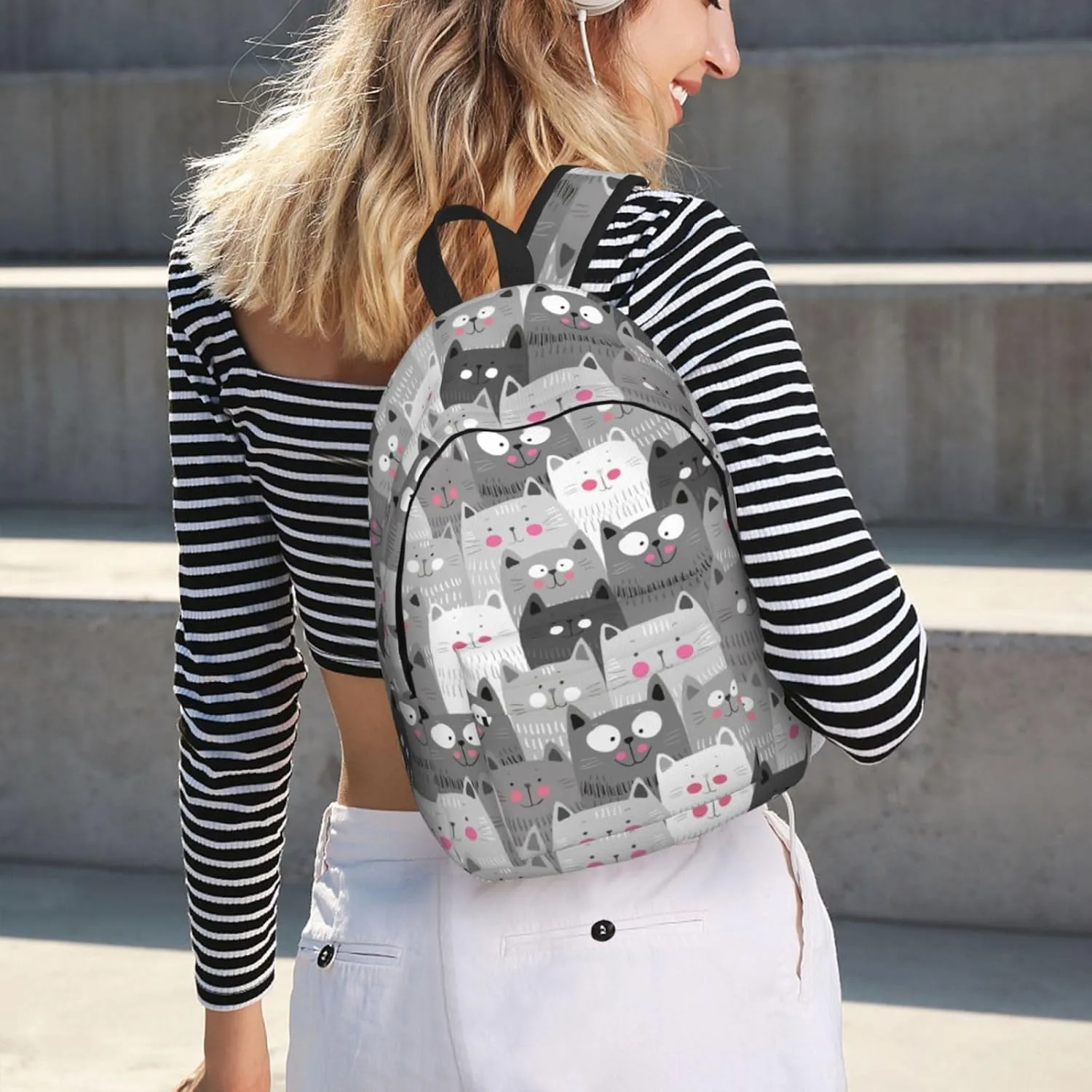Grey Cute Cats Backpack 15.7 Inch Laptop Backpack Travel Hiking Daypack Multipurpose Bookbag For Men Women