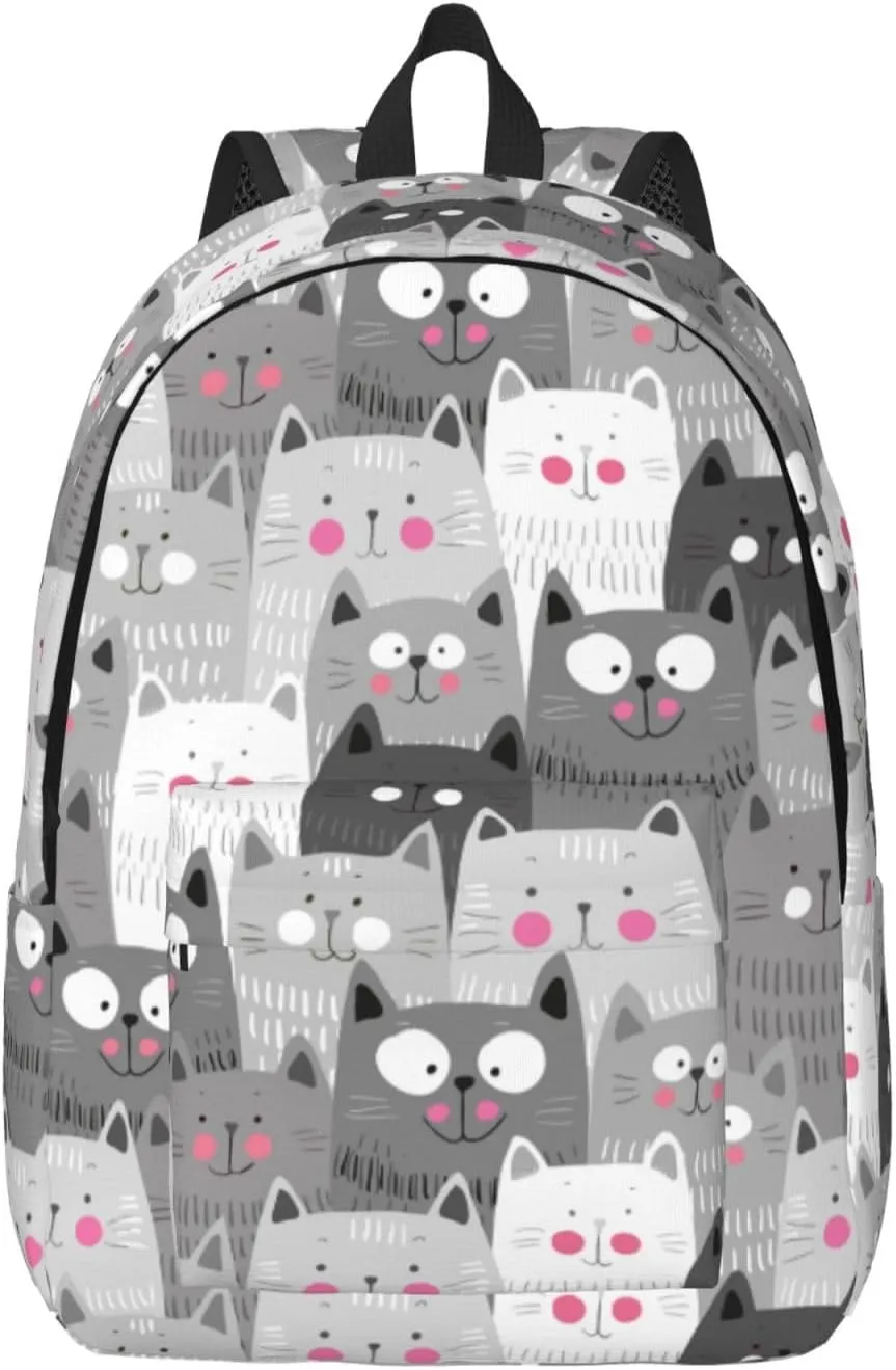 Grey Cute Cats Backpack 15.7 Inch Laptop Backpack Travel Hiking Daypack Multipurpose Bookbag For Men Women