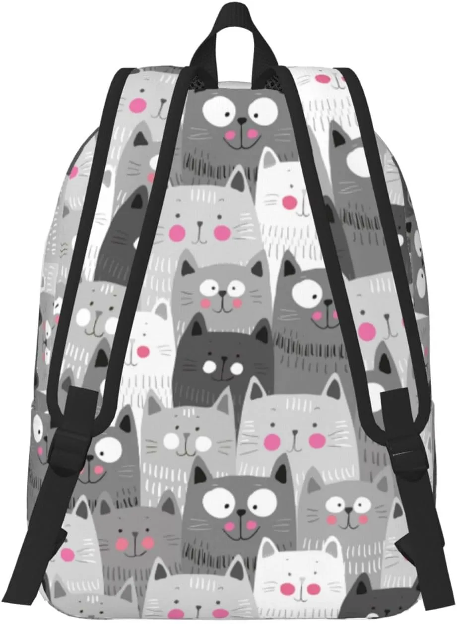 Grey Cute Cats Backpack 15.7 Inch Laptop Backpack Travel Hiking Daypack Multipurpose Bookbag For Men Women