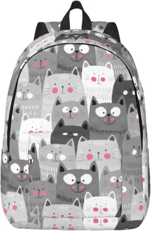 Grey Cute Cats Backpack 15.7 Inch Laptop Backpack Travel Hiking Daypack Multipurpose Bookbag For Men Women