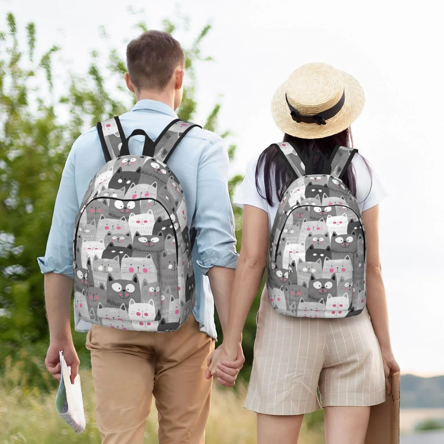 Grey Cute Cats Backpack 15.7 Inch Laptop Backpack Travel Hiking Daypack Multipurpose Bookbag For Men Women