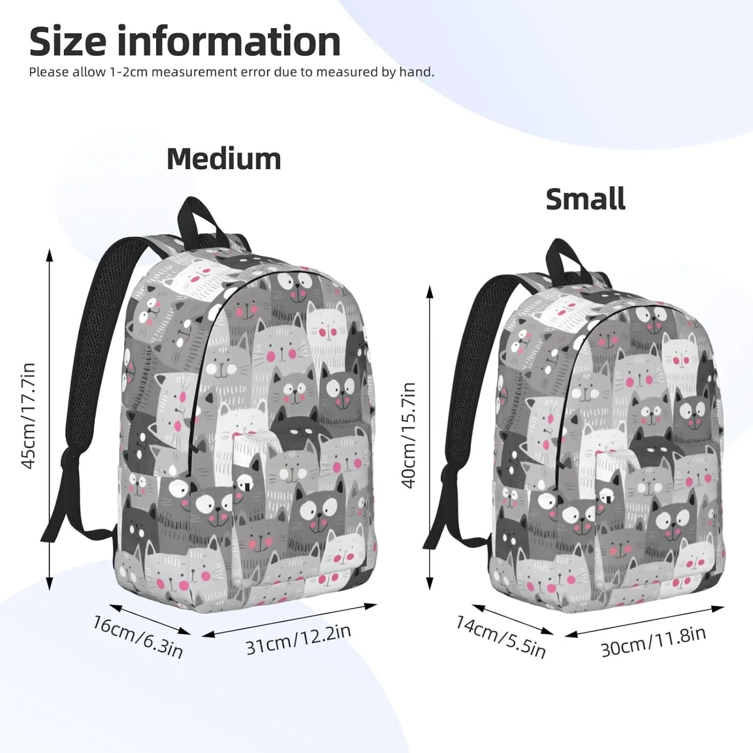 Grey Cute Cats Backpack 15.7 Inch Laptop Backpack Travel Hiking Daypack Multipurpose Bookbag For Men Women