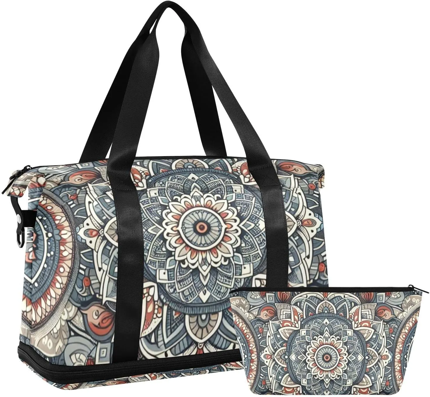 Grey Mandela Print Versatile Sports Travel Bag - Lasting Twill Tote, Removable Wheel & Rod Bagging, Multi-pocket Design, Complimentary Makeup Bag
