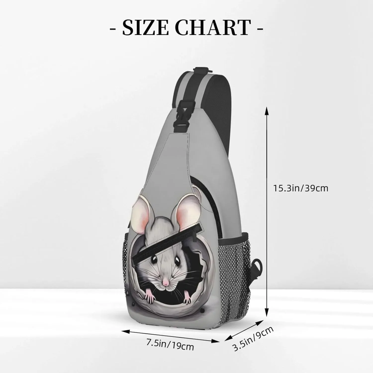 Grey rat Print Men's Cross Chest Bag Diagonally, Cute Crossbody Shoulder Backpack, 7.5" L x 3.5" W x 15.3" H