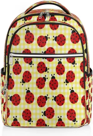 Grids Lady Beetle Travel Laptop Backpack Lightweight Laptop Bag Casual Daypack Business Backpack with Adjustable Shoulder Straps for Women Men
