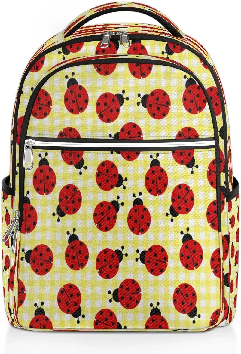 Grids Lady Beetle Travel Laptop Backpack Lightweight Laptop Bag Casual Daypack Business Backpack with Adjustable Shoulder Straps for Women Men