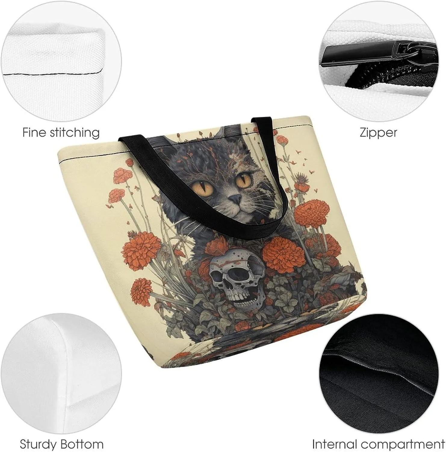 Grocery Bag Reusable Tote Bag Foldable Peach Flowers Shopping Bag Handbag Washable Shoulder Bag for Travel