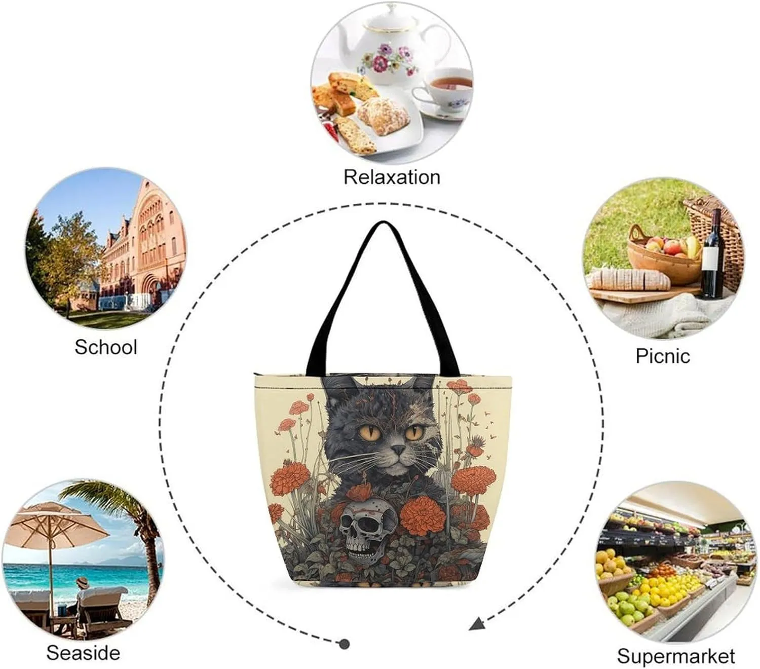 Grocery Bag Reusable Tote Bag Foldable Peach Flowers Shopping Bag Handbag Washable Shoulder Bag for Travel