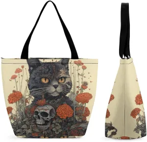 Grocery Bag Reusable Tote Bag Foldable Peach Flowers Shopping Bag Handbag Washable Shoulder Bag for Travel