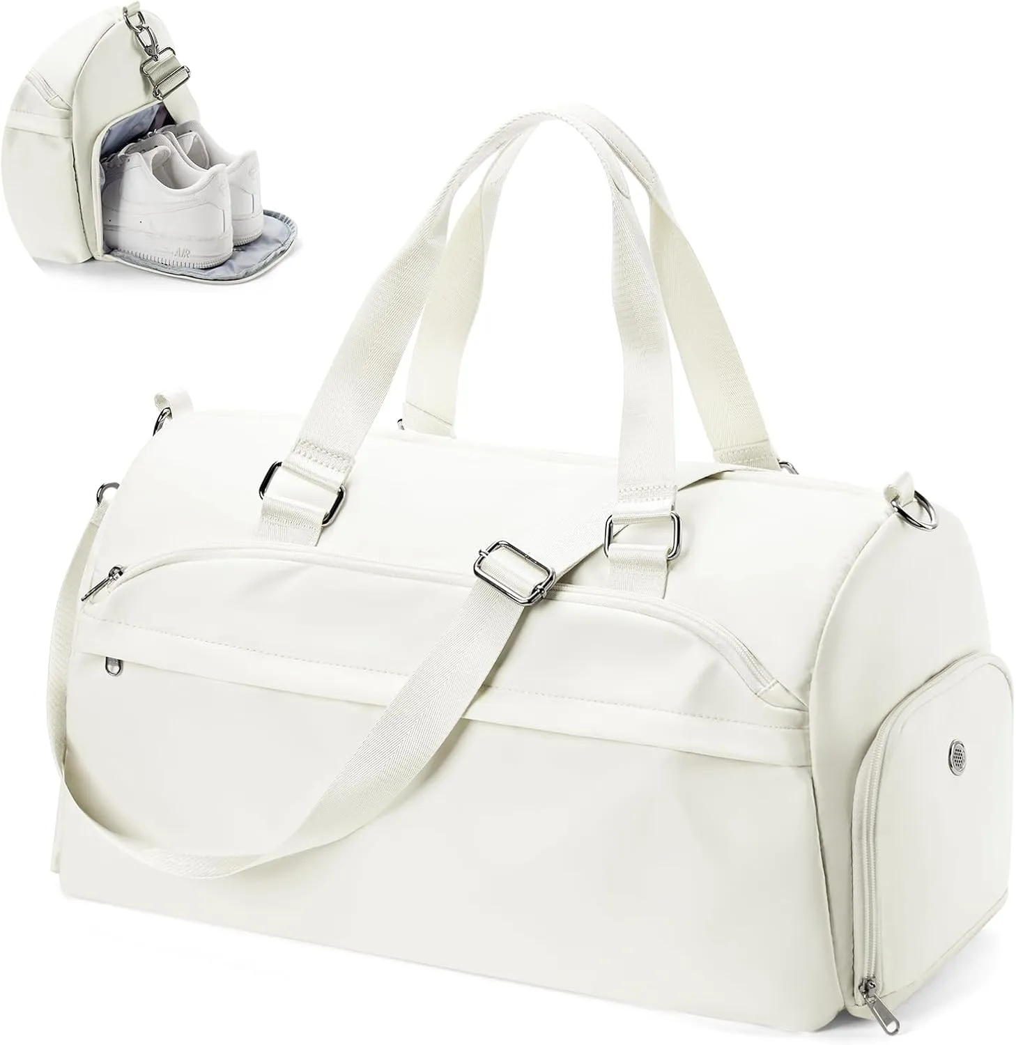 Gym Bag for Women & Men, Sports Duffel Bag Travel Bag with Shoe Compartment, Personal Item Weekender Bags with Wet Pocket, Beige Overnight Bag