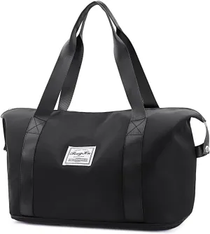 Gym Bag for Women Men Travel Duffel Bag Large Expandable Weekender Carry-on Tote Overnight Bag Portable Travel Lightweight Waterproof Bag Black