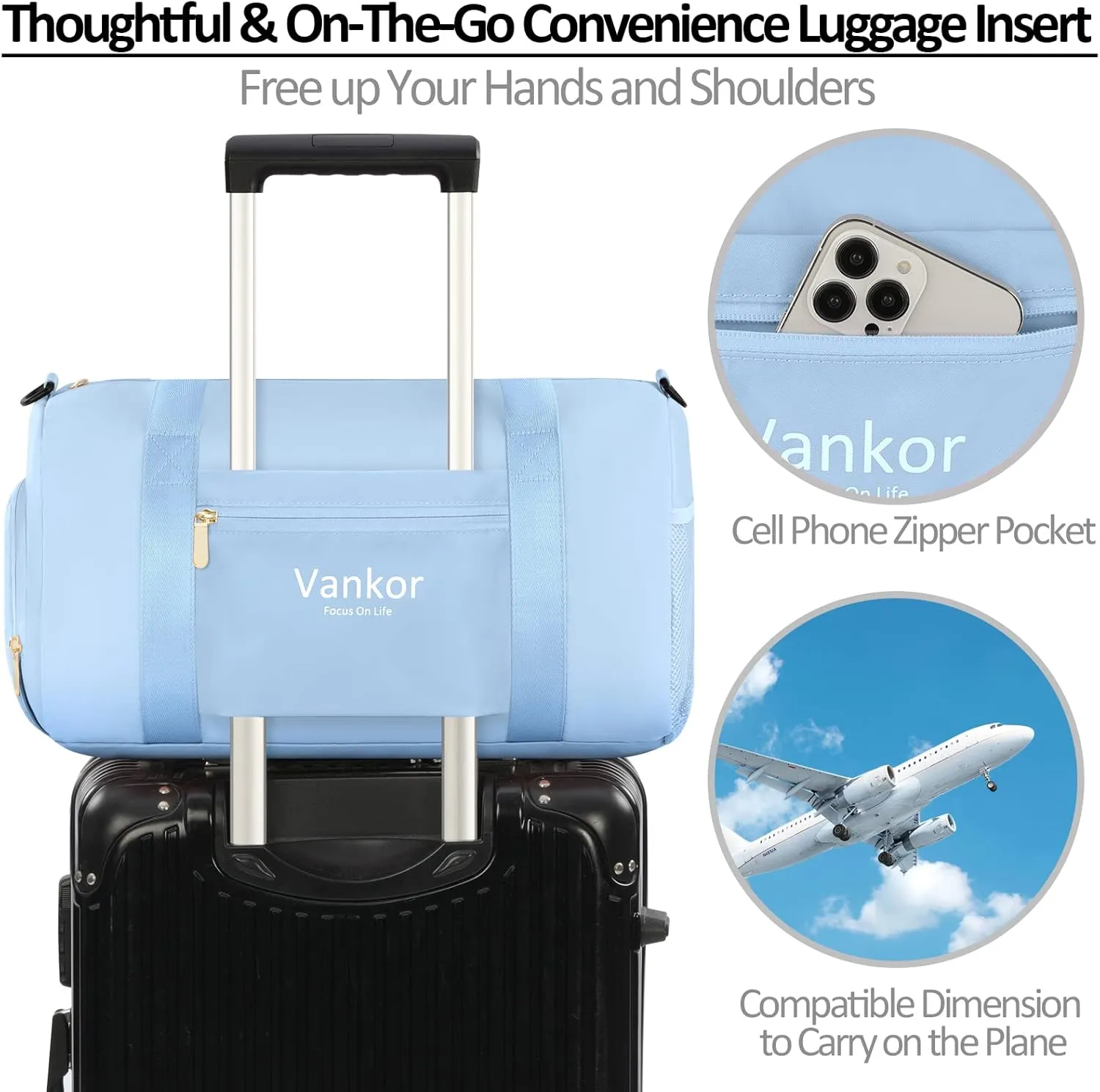 Gym Bag for Women with Shoe Compartment Waterproof, Sports Duffle Bag for Travel Duffel Weekender Carry on Beach Yoga Overnight Luggage Mommy Maternity Hospital Bag Blue 17.5 Inch
