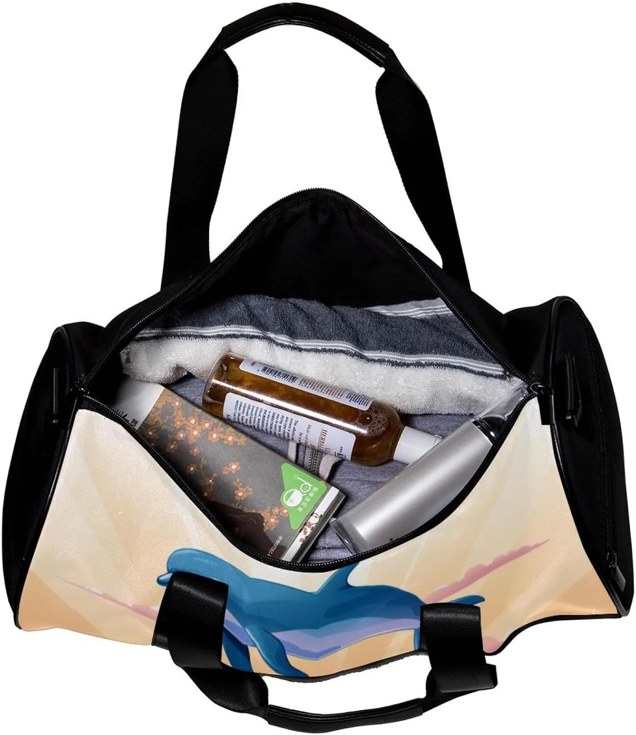 Gym Bags for Women,Duffle Bag for Travel,Sea Dolphins Jumping Moon,Gym Bag for Men