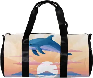 Gym Bags for Women,Duffle Bag for Travel,Sea Dolphins Jumping Moon,Gym Bag for Men
