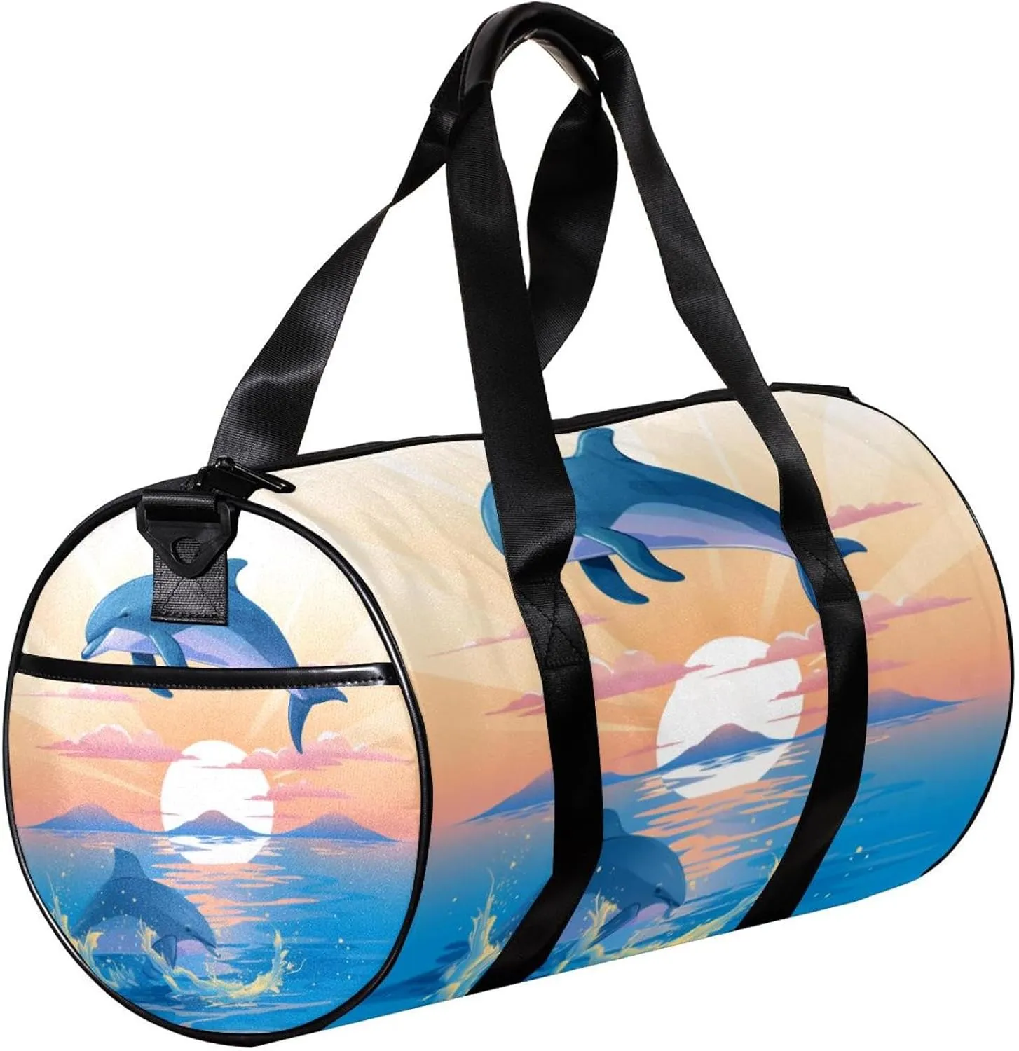 Gym Bags for Women,Duffle Bag for Travel,Sea Dolphins Jumping Moon,Gym Bag for Men