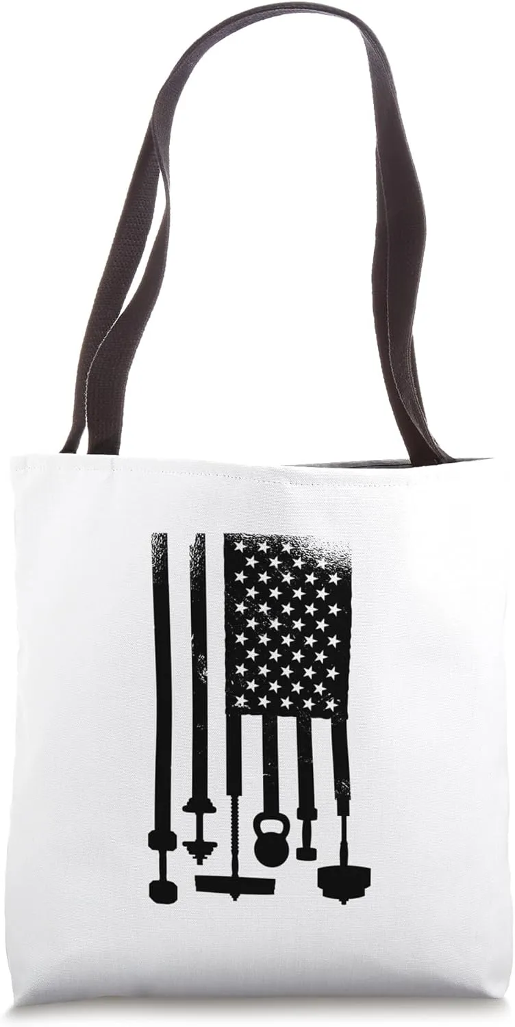 Gym Workout Funny - Lifting Weights US Flag Tote Bag