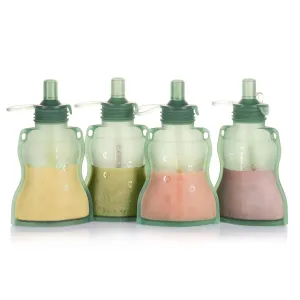 haakaa Baby Food Pouch Refillable Baby Squeeze Silicone Yummy Pouch, Soft Reusable Squeeze Storage Food Pouch for Kids Toddler,Home Made Food Puree,Smoothie Pouch Bag, 4oz, 4 Pack,6m (Pea Green)