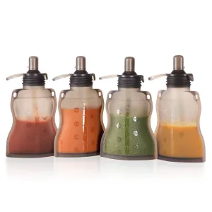 haakaa Reusable Baby Food Pouches Refillable Baby Squeeze Silicone Yummy Pouch, Soft Reusable Squeeze Storage Food Pouch for Kids Toddler,Home Made Food Puree,Smoothie Pouch Bag, 4oz, 4 Pack,6m 