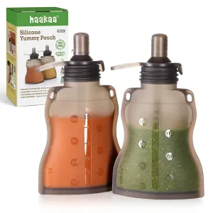 Haakaa Yummy Pouch Reusable Baby Food Pouch, Baby Food Storage Kids Squeezable Pouch, Washable Freezer - Make Homemade Organic Food for Babies/Toddlers, 4oz, 2 Pack,6m 