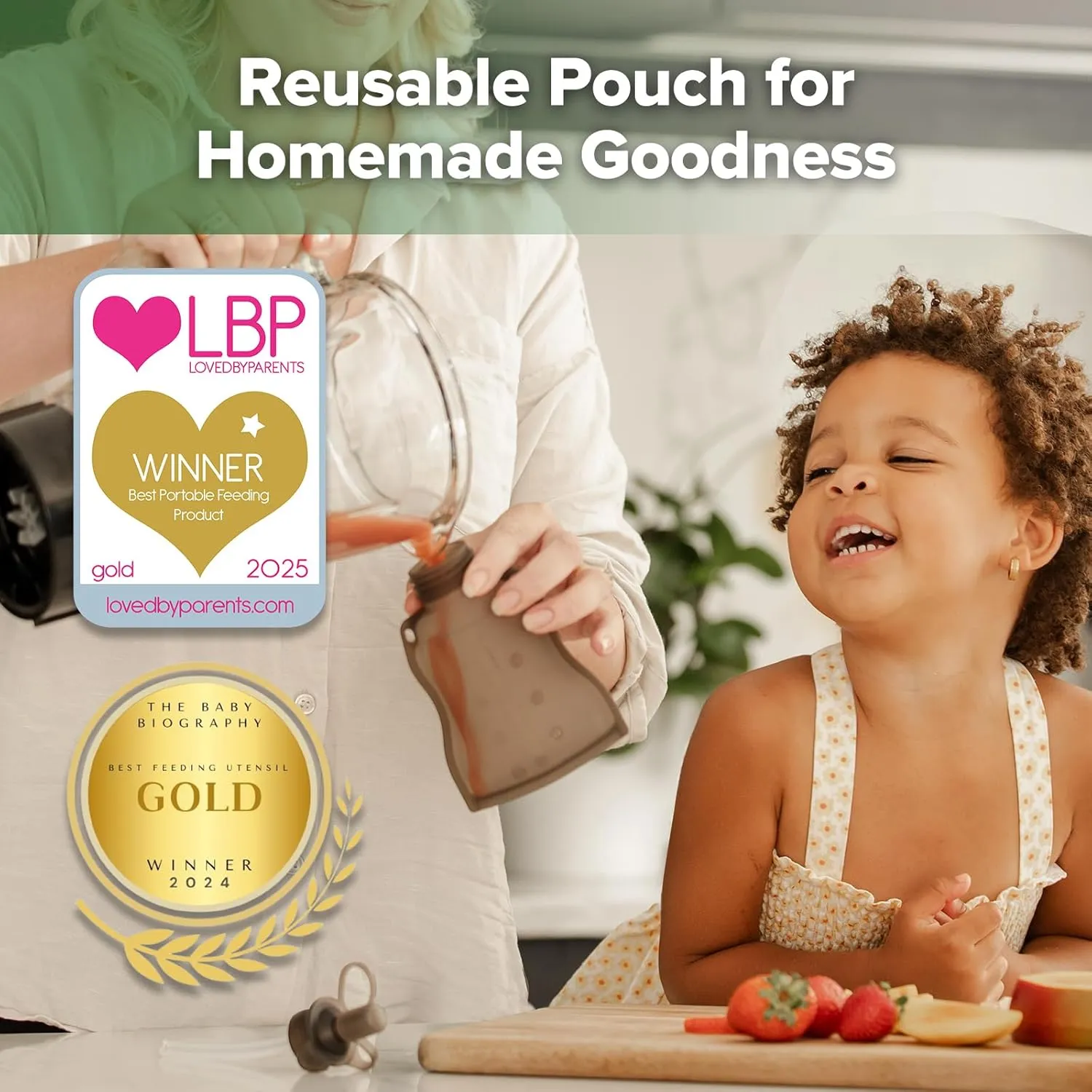 Haakaa Yummy Pouch Reusable Baby Food Pouch, Baby Food Storage Kids Squeezable Pouch, Washable Freezer - Make Homemade Organic Food for Babies/Toddlers, 4oz, 2 Pack,6m 