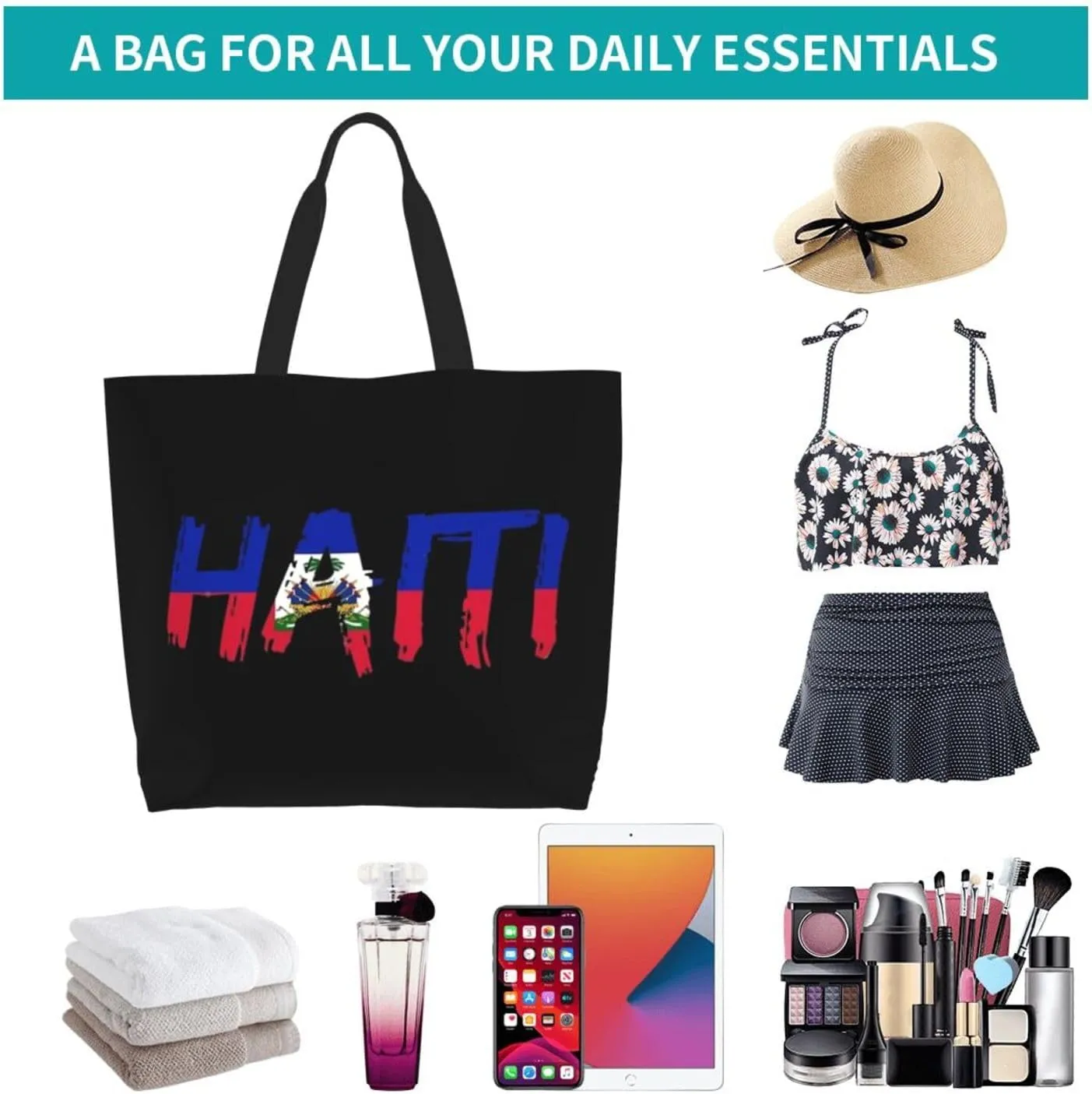 Haiti Flag Grocery Bag Haitian Shopping Bag Haitian Flag Handbag Bags Flag Tote Bag for Outdoor