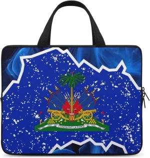 Haiti Flag Smoke Island Laptop Bag Laptop Case Computer Messenger Bag with Adjustable Shoulder Strap