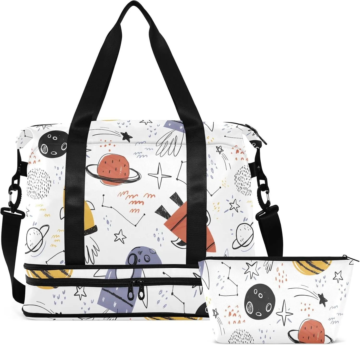 Hand Drawn Space Rockets Travel Bags for Luggage Expandable Womens Gym Bag, Carry on Duffel Bag