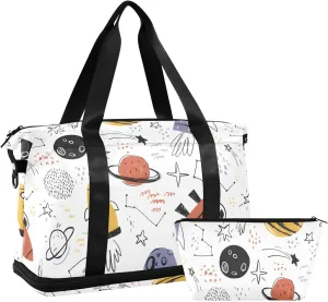 Hand Drawn Space Rockets Travel Bags for Luggage Expandable Womens Gym Bag, Carry on Duffel Bag
