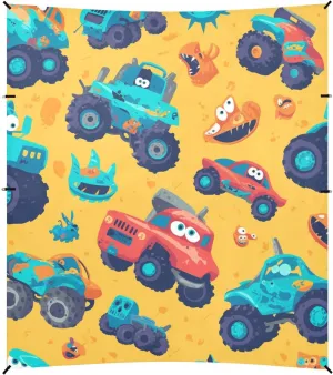 Hand Drawn Truck Car Pattern Cute Beach Canopy UPF50 Waterproof Sun Shelter Includes Sand Shovel, Sandbags, Stability Poles for Camping, Picnics, Backyard & Fishing