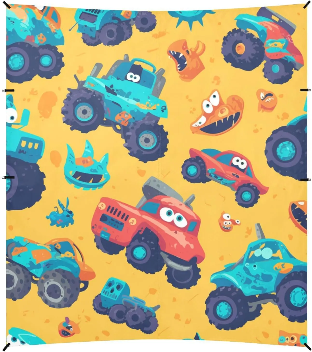 Hand Drawn Truck Car Pattern Cute Beach Canopy UPF50 Waterproof Sun Shelter Includes Sand Shovel, Sandbags, Stability Poles for Camping, Picnics, Backyard & Fishing