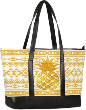 Hand Painted Abstract Pineapple Laptop Tote Bag for Women Lightweight Work Purse with Multiple Compartments Fits 13-15.6 Inch Laptop Tablet Shoulder Bag for Office Travel Daily Use