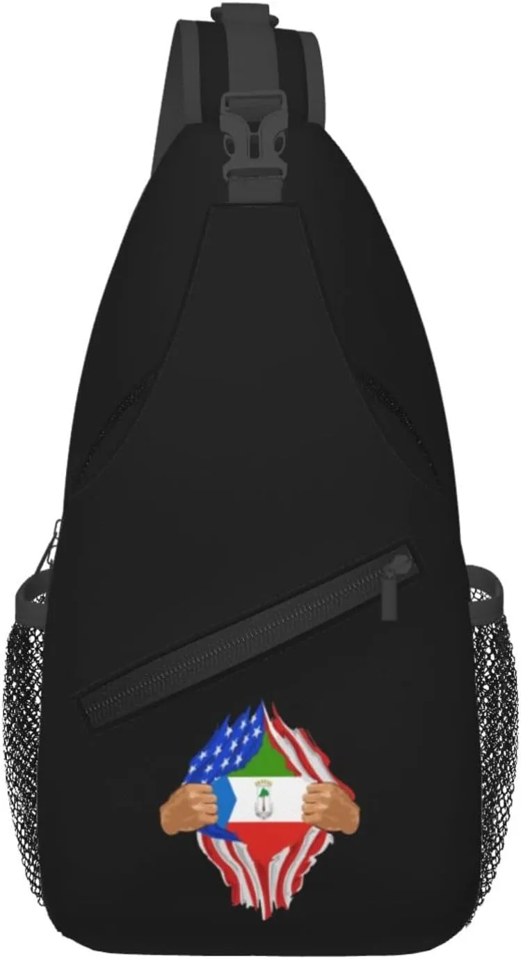 Hand Tear Flag Of Equatorial Guinea Crossbody Bags For Women Men Chest Backpack Gym Shoulder Bag Travel Outdoor Sports Casual Crossbody Bags