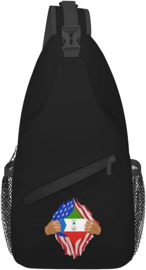 Hand Tear Flag Of Equatorial Guinea Crossbody Bags For Women Men Chest Backpack Gym Shoulder Bag Travel Outdoor Sports Casual Crossbody Bags
