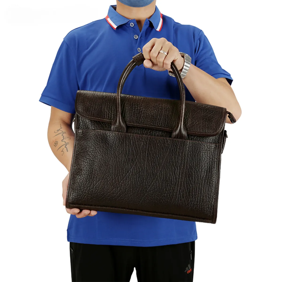 Handmade Vintage Waterproof Leather Crossbody Messenger Bag for Men