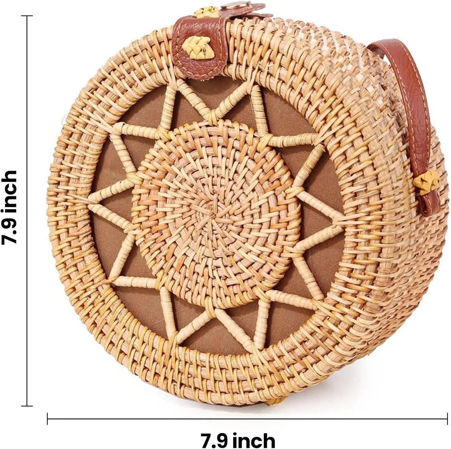 Handwoven Round Rattan Purse Crossbody – Straw Basket Wicker Bag for Women – Circle Summer Handbag