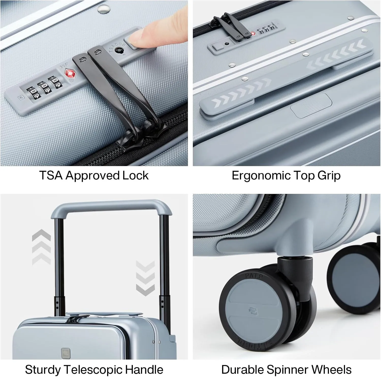 Hanke 20 Inch Carry On Luggage Airline Approved Hard Shell Suitcase with Spinner Wheels TSA Luggage Travel Suitcases Wide Handle for Men Women(Grey)