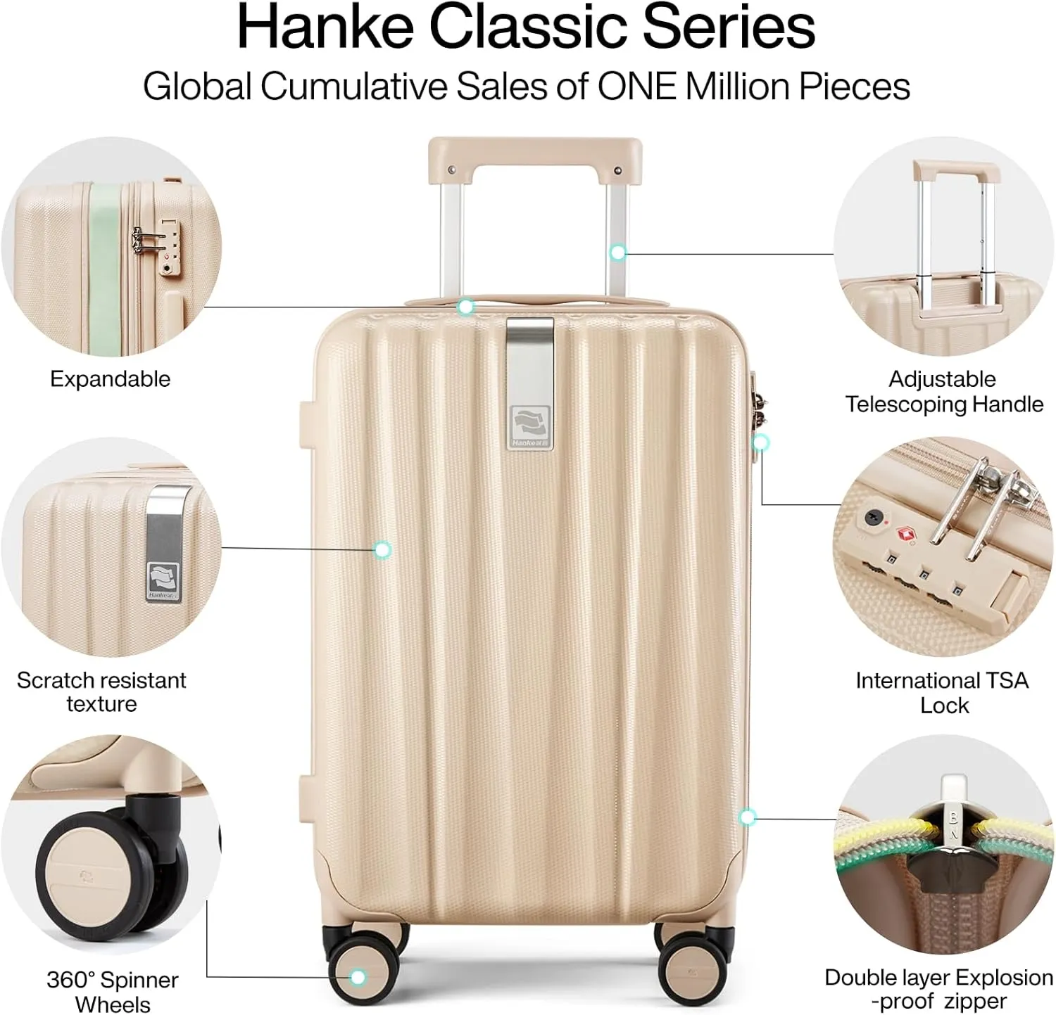 Hanke 29 Inch Expandable Checked Luggage Lightweight PC Hard Case Luggage Suitcases with Wheels Travel Luggage Rolling Large Suitcase Travel Luggage Bag for Study Abroad.(Cuba Sand Pink)