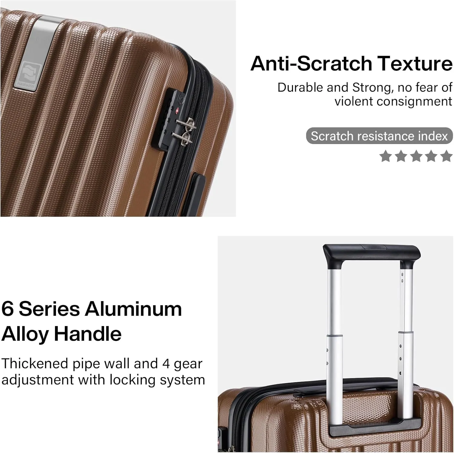 Hanke 29 Inch Expandable Checked Luggage Lightweight PC Hard Shell Luggage Suitcases with Wheels Tsa Luggage Rolling Large Suitcase Travel Luggage Bag for Study Abroad(Brown)