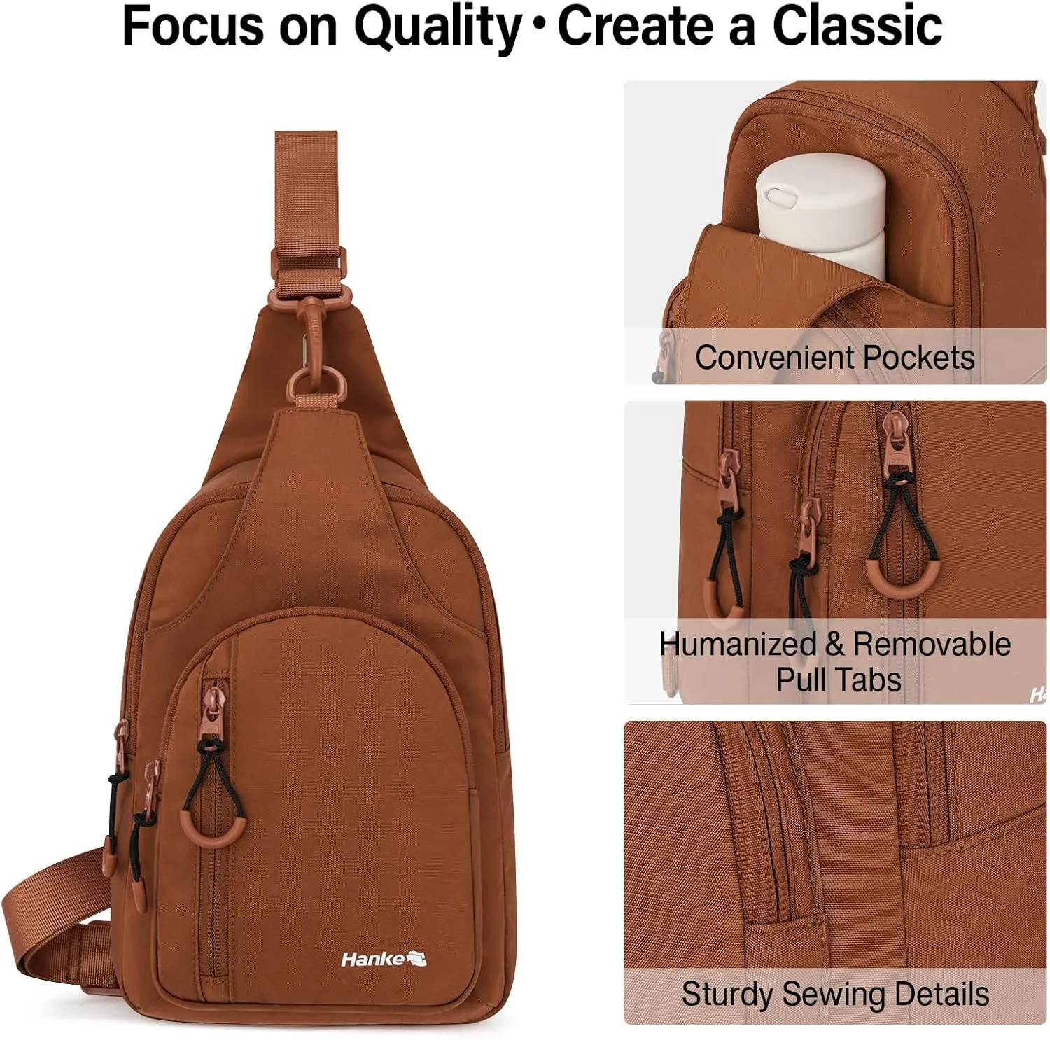 Hanke Crossbody Sling Bag for Women Men, Casual Cross Body Sling Bag, Lightweight Chest Bag for Outdoor Hiking Travel