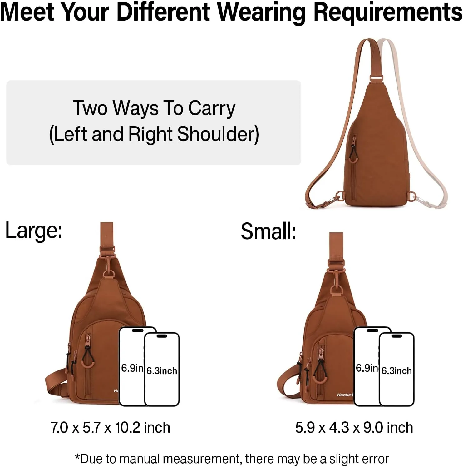 Hanke Crossbody Sling Bag for Women Men, Casual Cross Body Sling Bag, Lightweight Chest Bag for Outdoor Hiking Travel