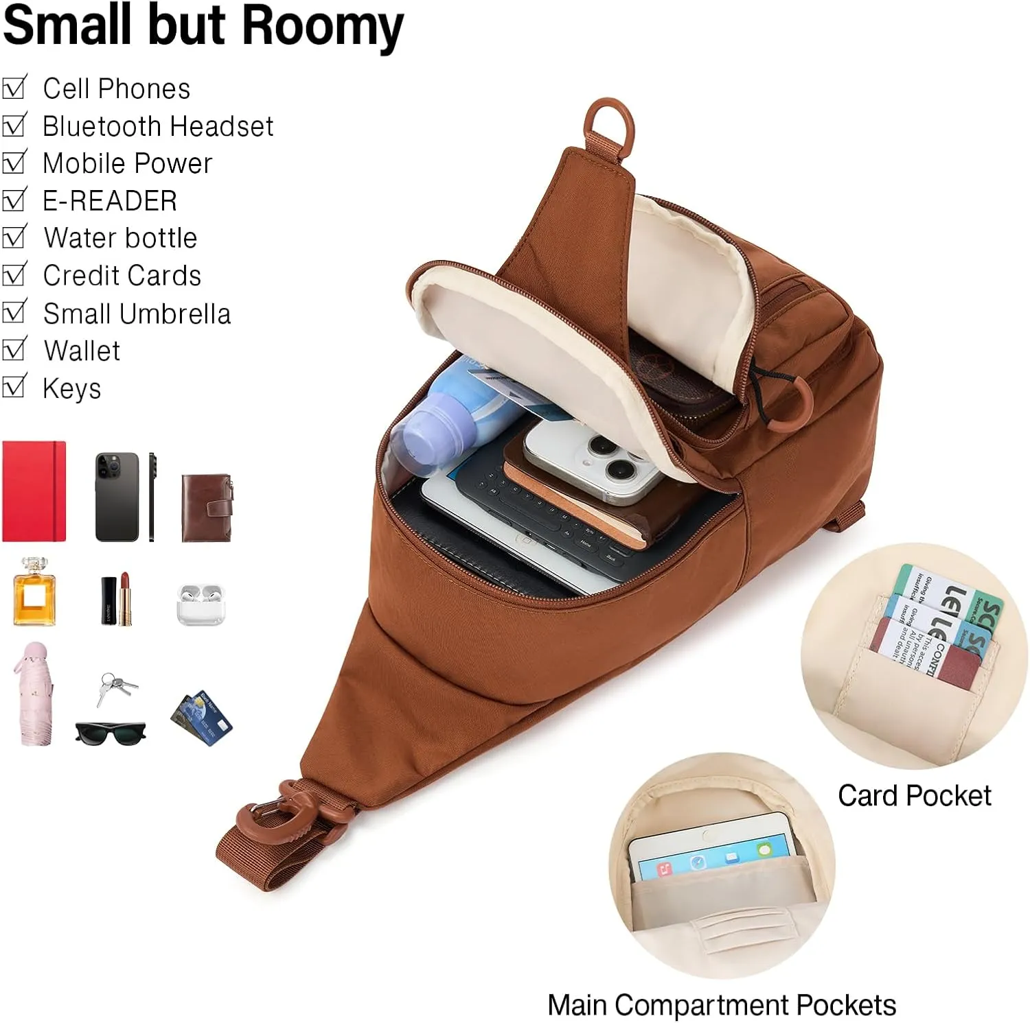 Hanke Crossbody Sling Bag for Women Men, Casual Cross Body Sling Bag, Lightweight Chest Bag for Outdoor Hiking Travel