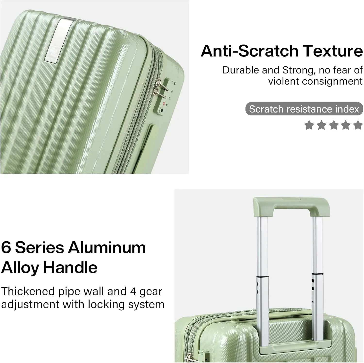 Hanke Expandable Hard Shell Luggage Sets 2 piece Carry on Luggage with Wheels Suitcases Lightweight Checked Travel Luggage Rolling Large Suitcase Travel Luggage Bag Woman Men 20/29 Inch(Bamboo Green)